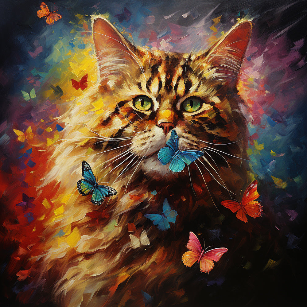 Gelbe Katze und Schmetterlinge Diamond Painting