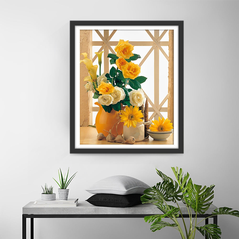 Gelbe Rosen und Sonnenblumen Diamond Painting