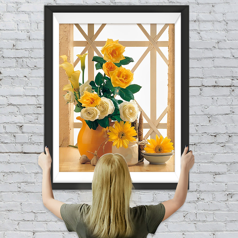 Gelbe Rosen und Sonnenblumen Diamond Painting