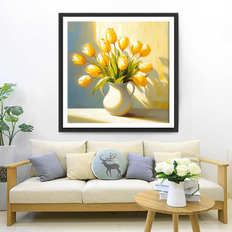 Gelbe Tulpen in weißer Vase Diamond Painting