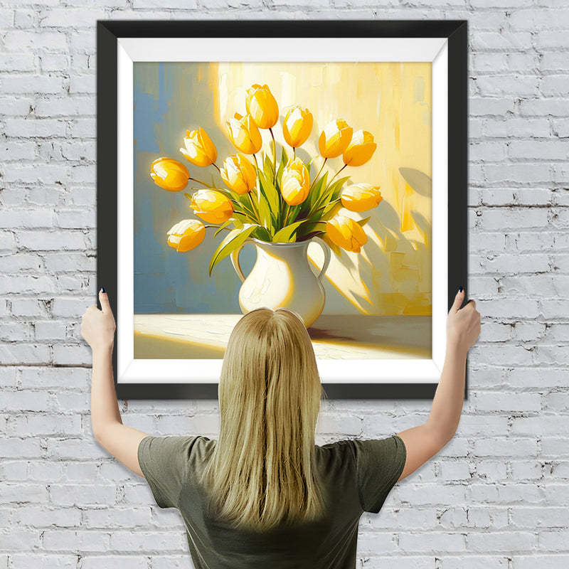 Gelbe Tulpen in weißer Vase Diamond Painting