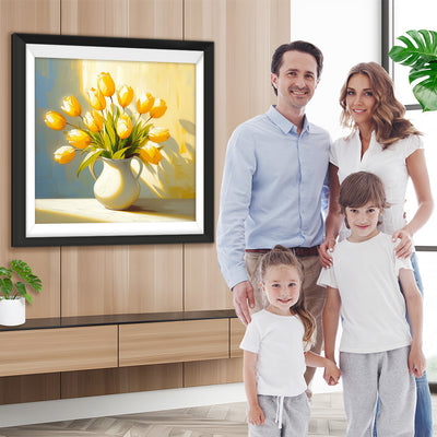 Gelbe Tulpen in weißer Vase Diamond Painting