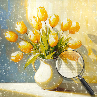 Gelbe Tulpen in weißer Vase Diamond Painting