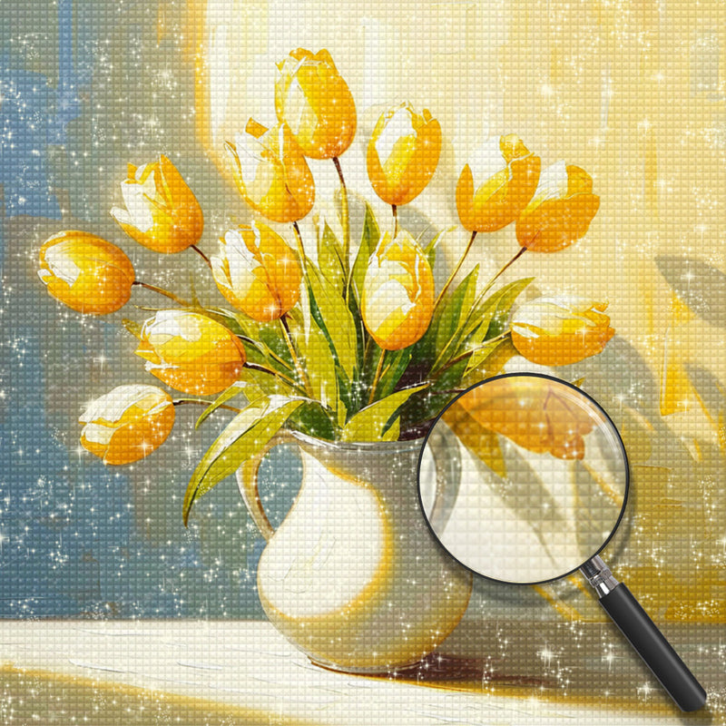 Gelbe Tulpen in weißer Vase Diamond Painting