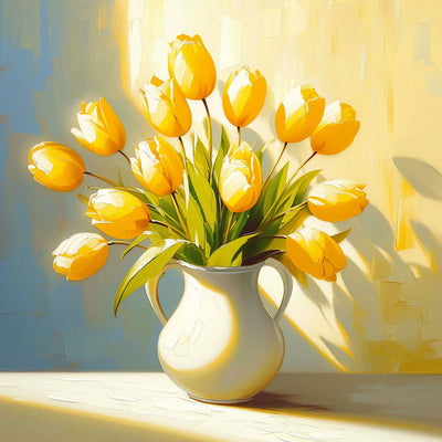 Gelbe Tulpen in weißer Vase Diamond Painting