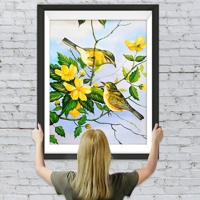 Gelbe Vögel und Blumen Diamond Painting