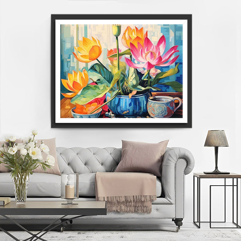 Gelber und rosa Lotus Diamond Painting