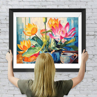 Gelber und rosa Lotus Diamond Painting