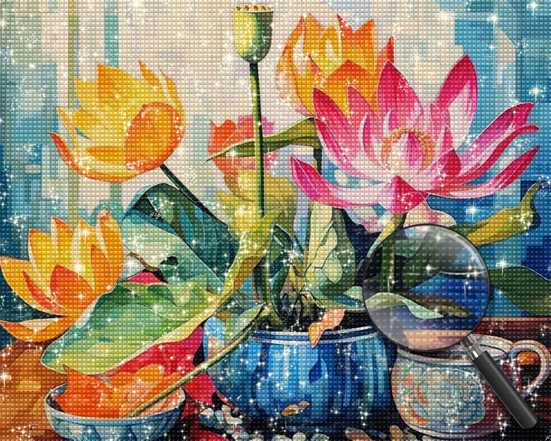 Gelber und rosa Lotus Diamond Painting
