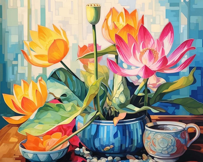 Gelber und rosa Lotus Diamond Painting