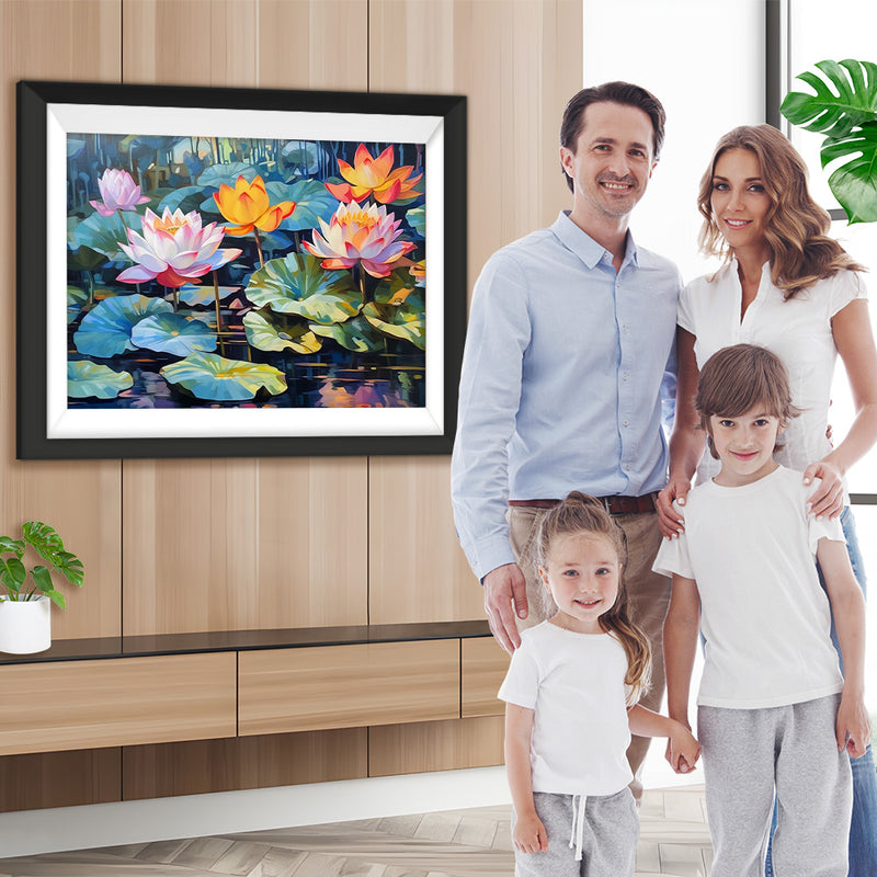 Gelber und rosa Lotus im Teich Diamond Painting