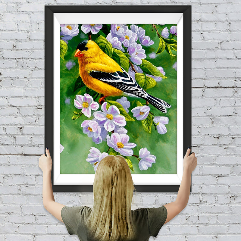 Gelber Vogel und weiße Blumen Diamond Painting