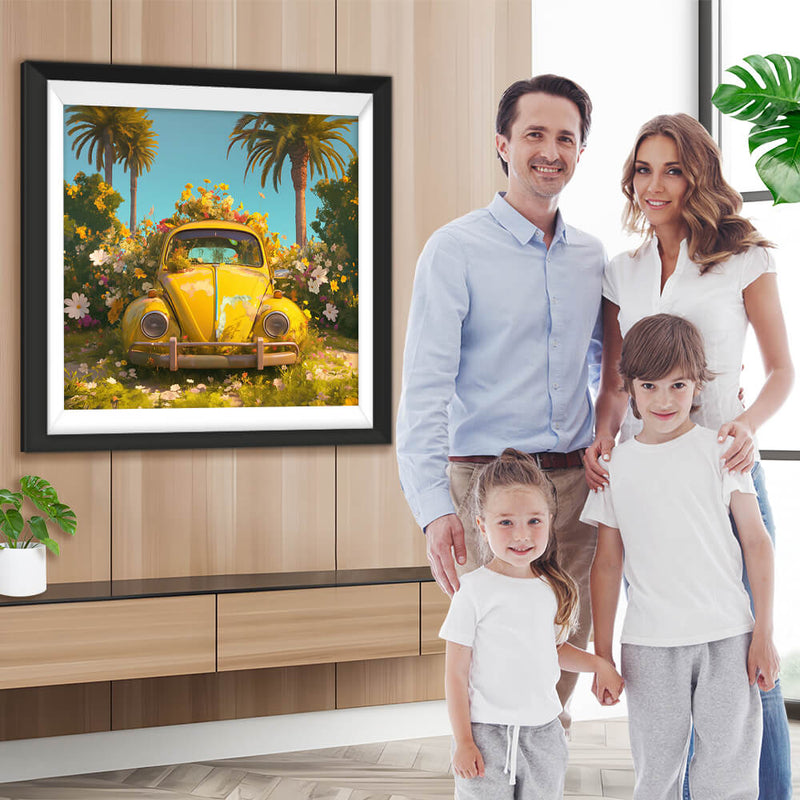 Gelbes Auto gefüllt mit Blumen Diamond Painting