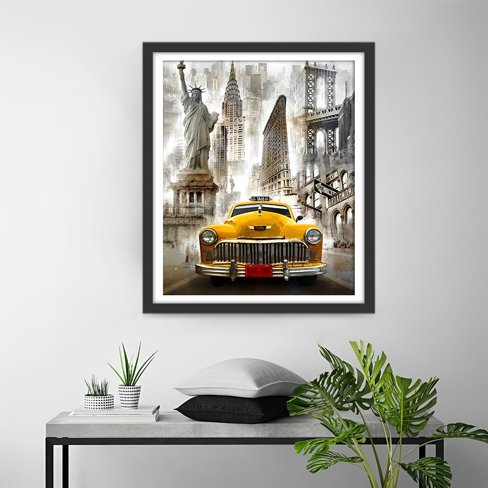 Gelbes Taxi in der Stadt Diamond Painting
