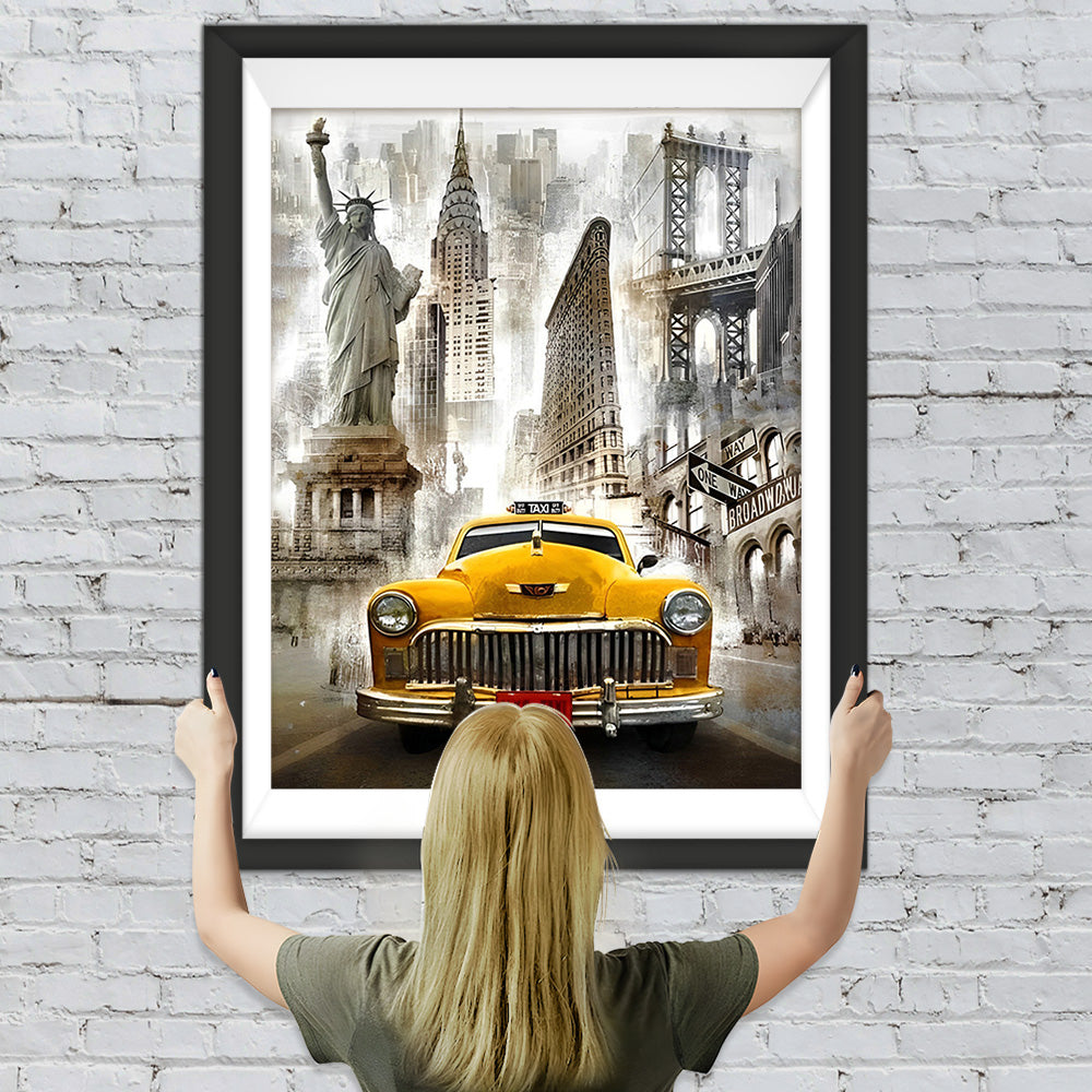 Gelbes Taxi in der Stadt Diamond Painting