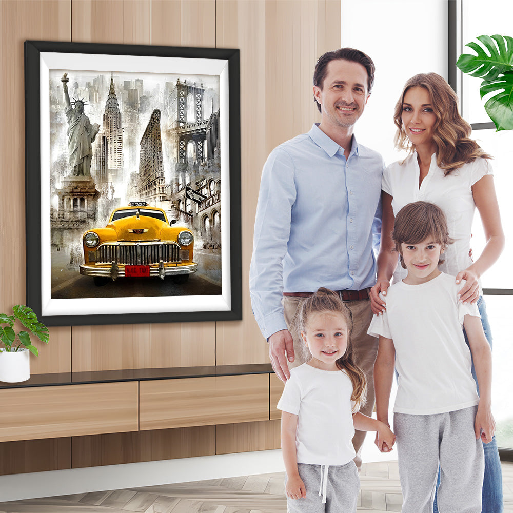 Gelbes Taxi in der Stadt Diamond Painting