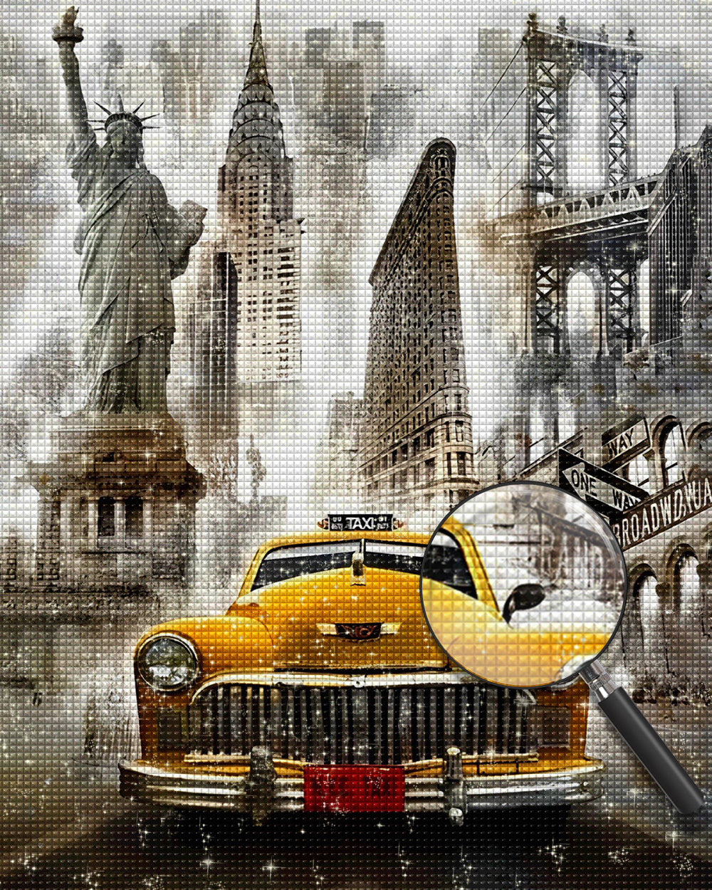Gelbes Taxi in der Stadt Diamond Painting