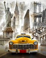 Gelbes Taxi in der Stadt Diamond Painting