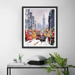 Geschäftige Stadt bei starkem Schneefall Diamond Painting