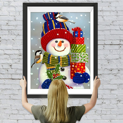 Geschenke haltender weihnachtlicher Schneemann Diamond Painting