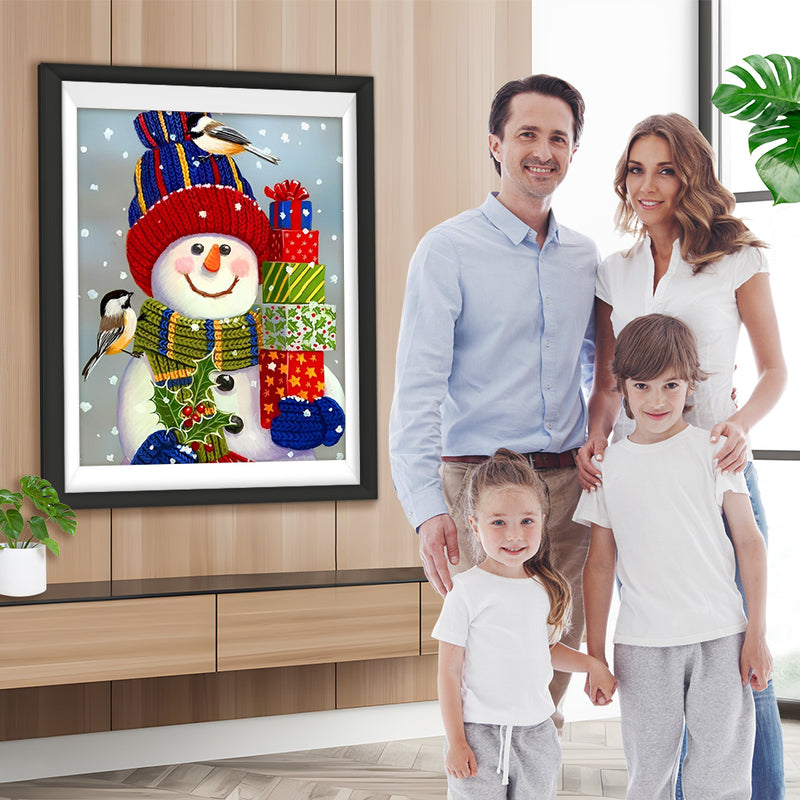 Geschenke haltender weihnachtlicher Schneemann Diamond Painting