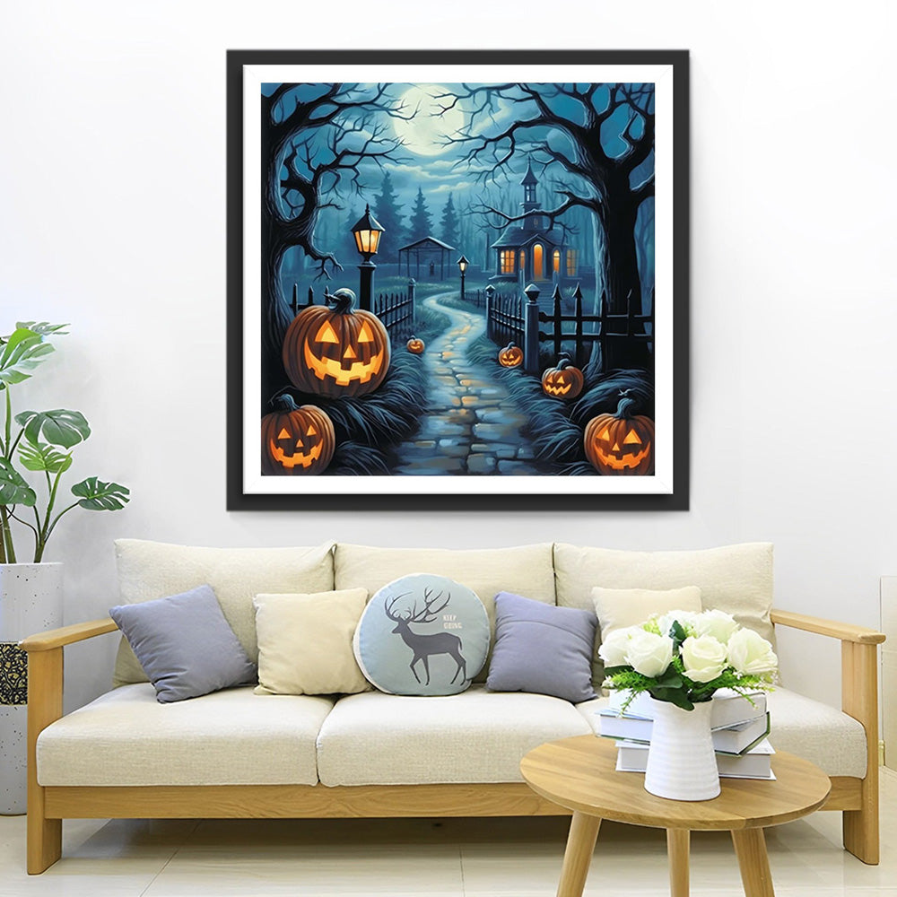 Gespenstischer Halloween-Jack-O-Lantern-Wald Diamond Painting