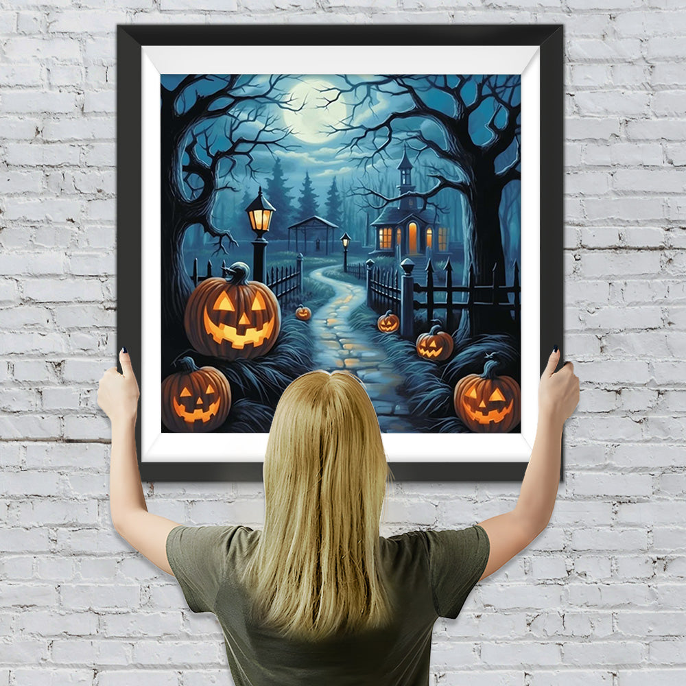 Gespenstischer Halloween-Jack-O-Lantern-Wald Diamond Painting