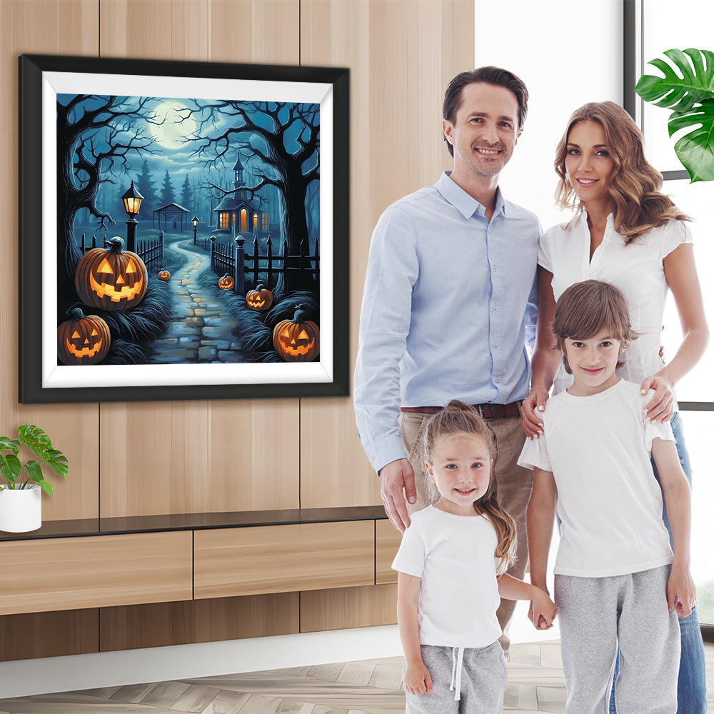 Gespenstischer Halloween-Jack-O-Lantern-Wald Diamond Painting
