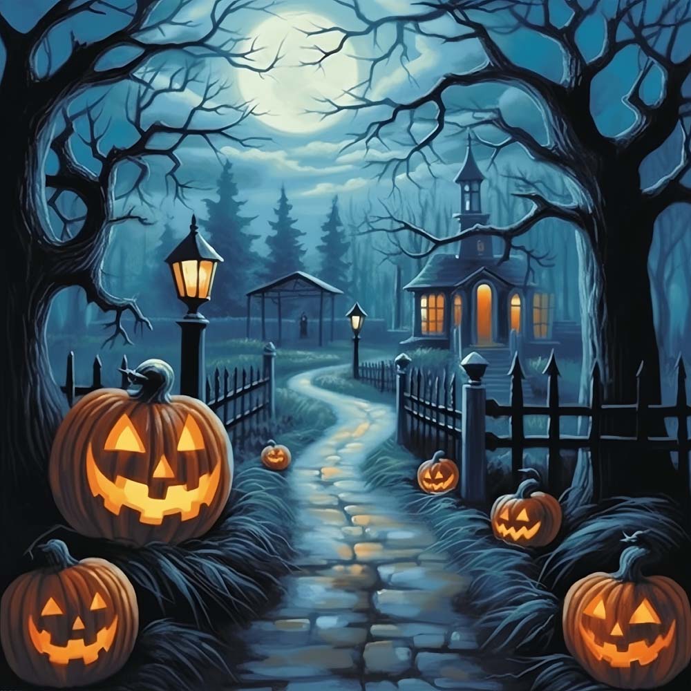 Gespenstischer Halloween-Jack-O-Lantern-Wald Diamond Painting