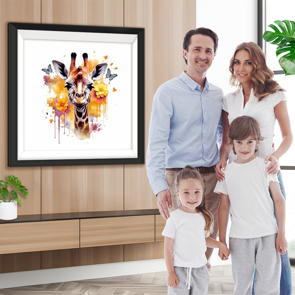 Giraffe, Blumen und Schmetterlinge Diamond Painting