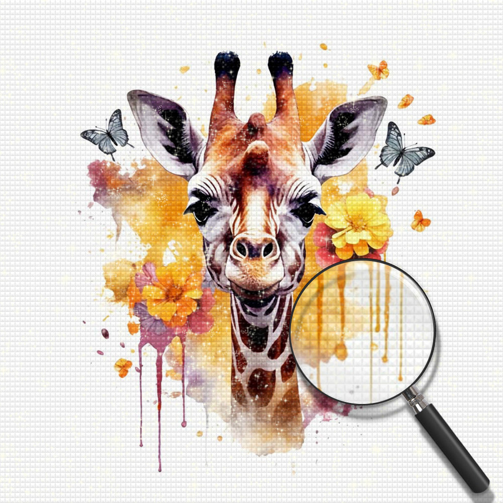 Giraffe, Blumen und Schmetterlinge Diamond Painting