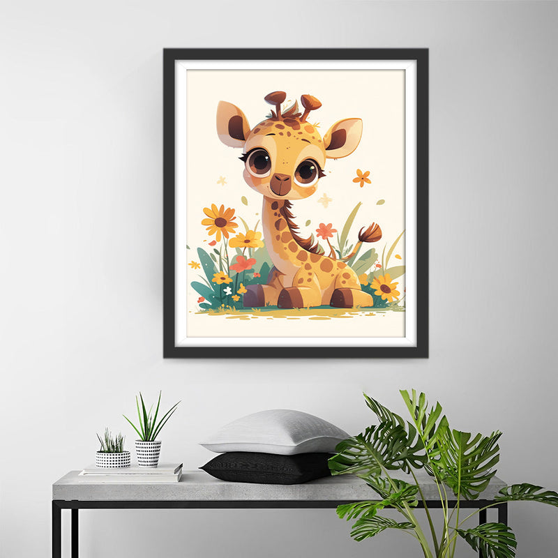 Giraffe und Blumen Diamond Painting