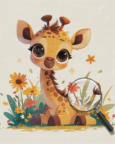 Giraffe und Blumen Diamond Painting