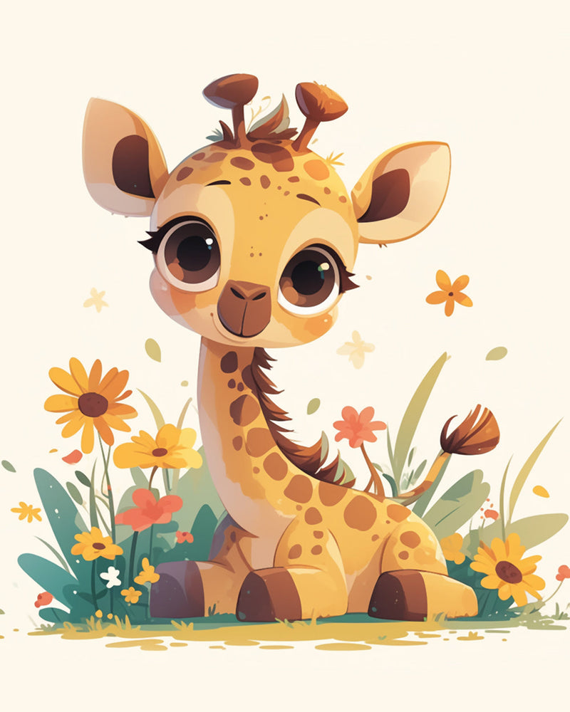 Giraffe und Blumen Diamond Painting