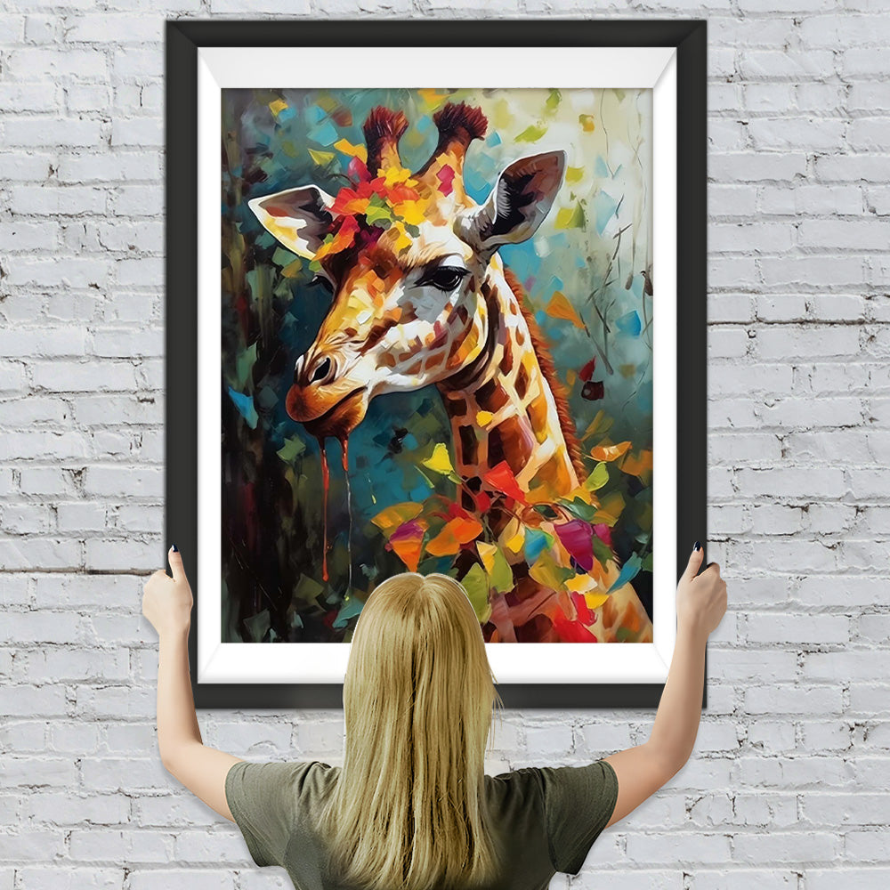 Giraffe und bunte Blätter Diamond Painting