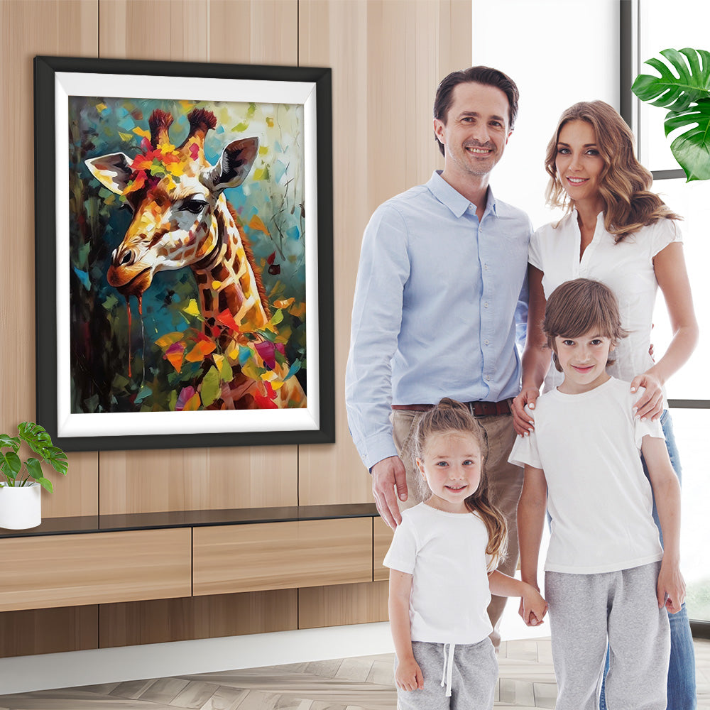 Giraffe und bunte Blätter Diamond Painting