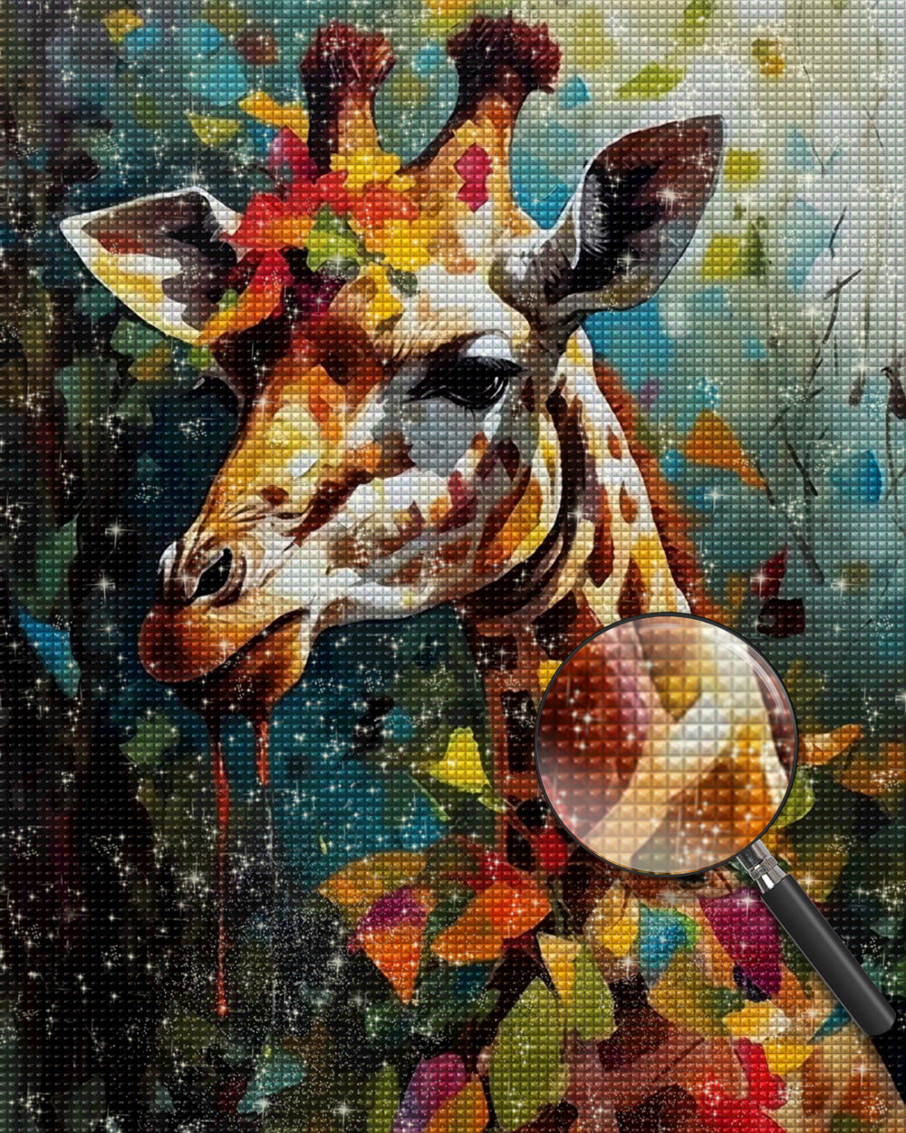 Giraffe und bunte Blätter Diamond Painting