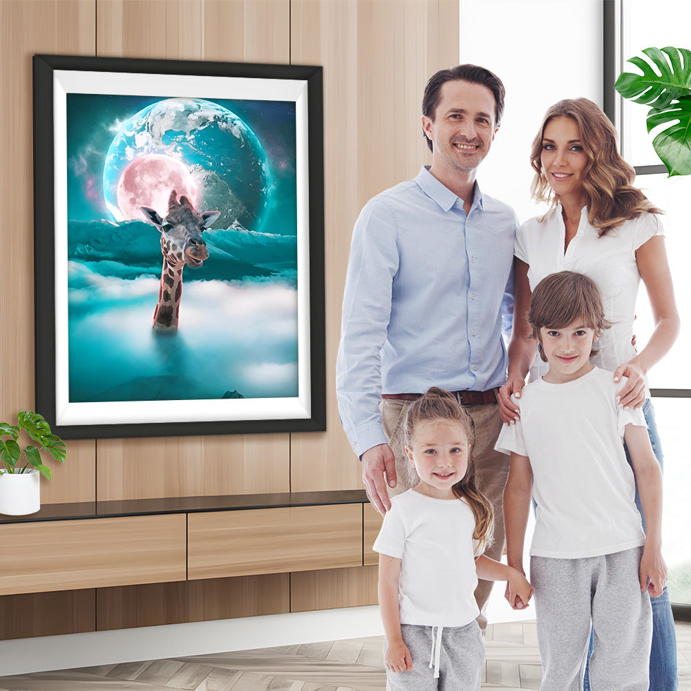 Giraffe und Grüner Planet Diamond Painting