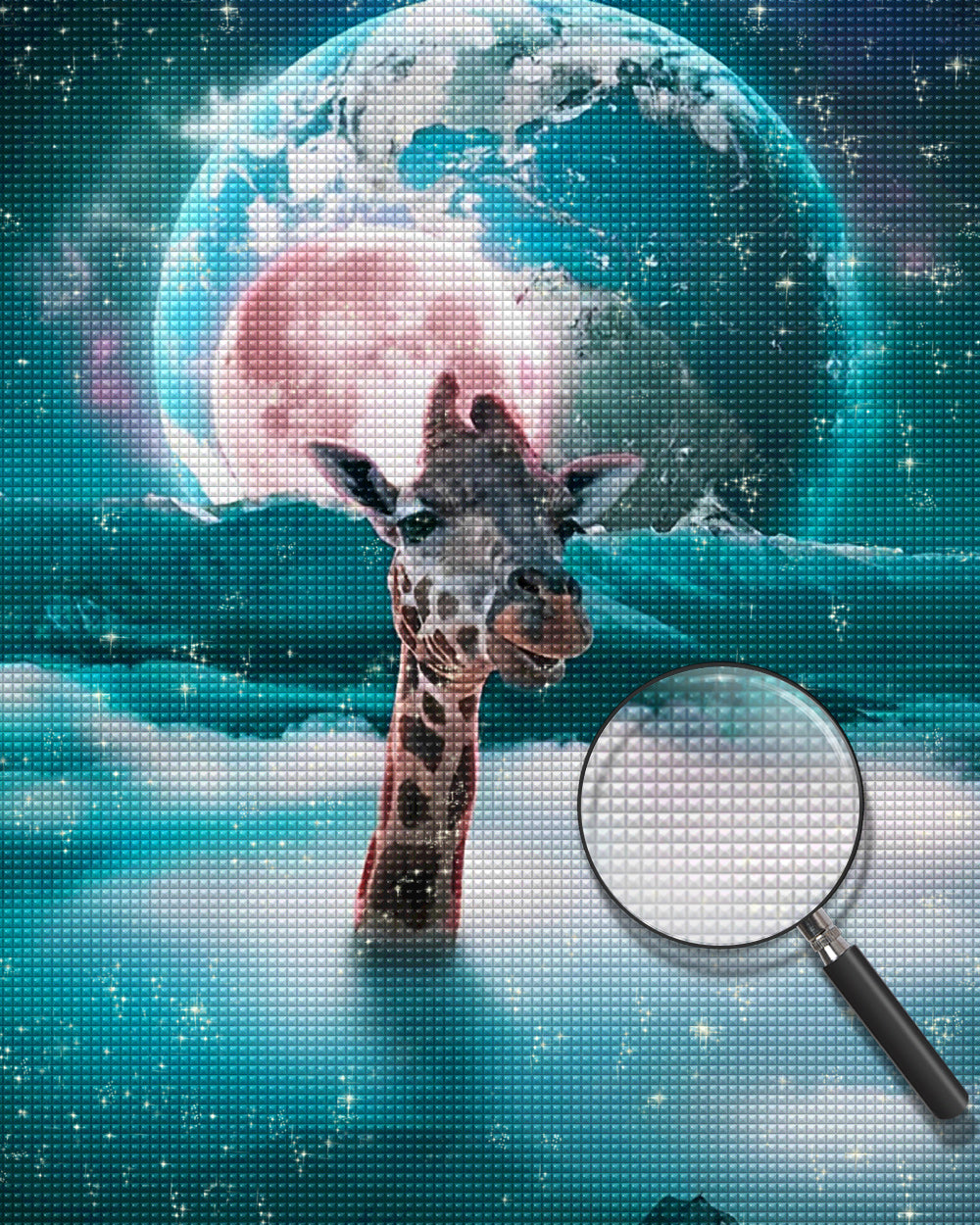Giraffe und Grüner Planet Diamond Painting