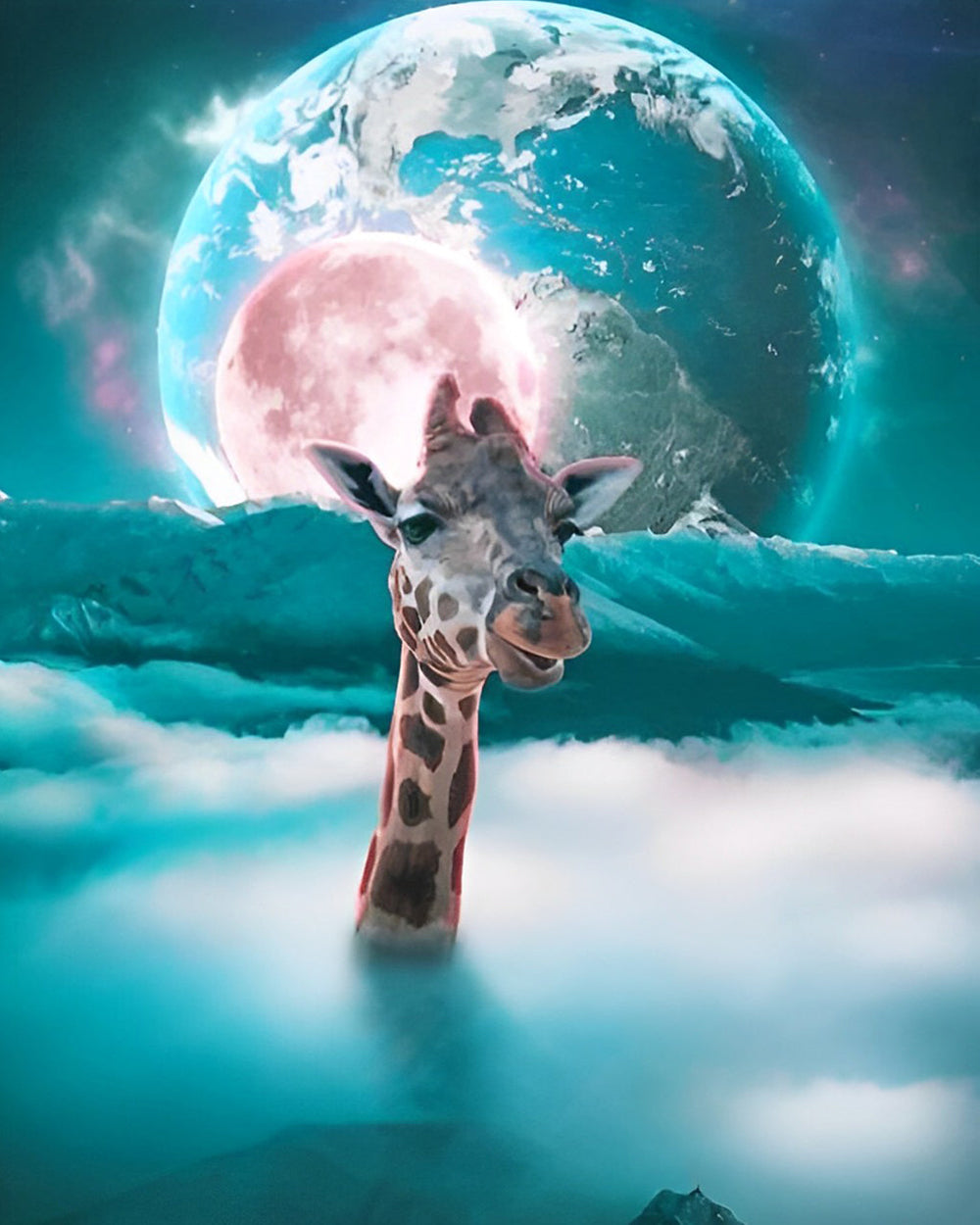 Giraffe und Grüner Planet Diamond Painting