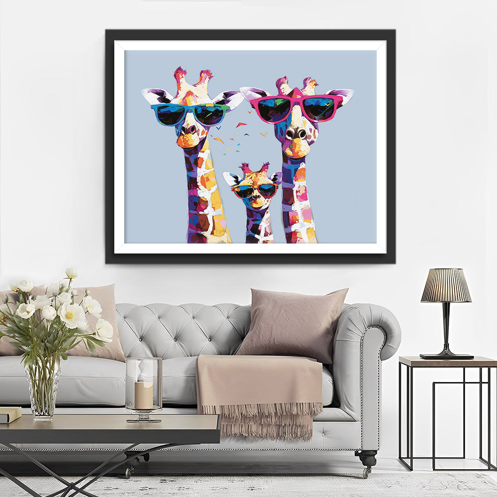 Giraffenfamilie mit Brille Diamond Painting