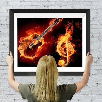 Gitarre und Musiksymbol mit Flammen Diamond Painting