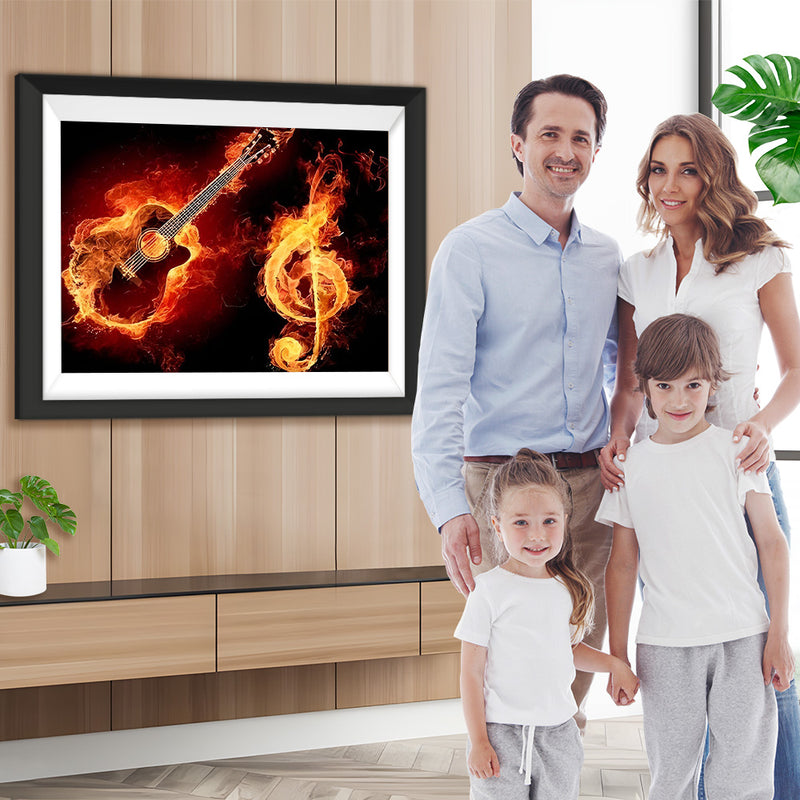 Gitarre und Musiksymbol mit Flammen Diamond Painting