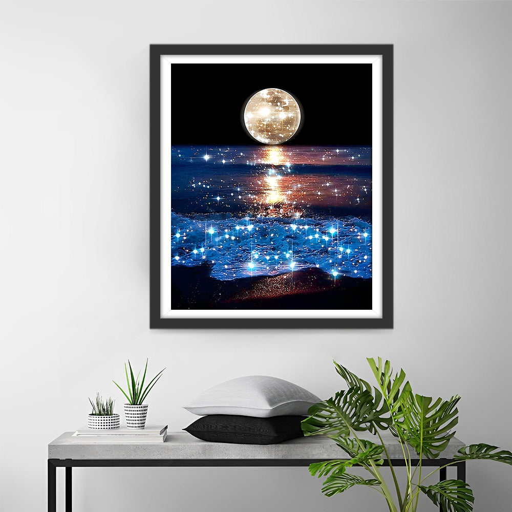 Glänzendes Meer und Mond Diamond Painting