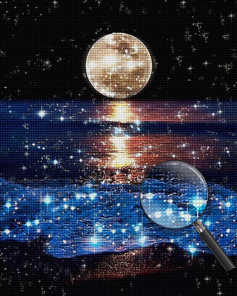 Glänzendes Meer und Mond Diamond Painting