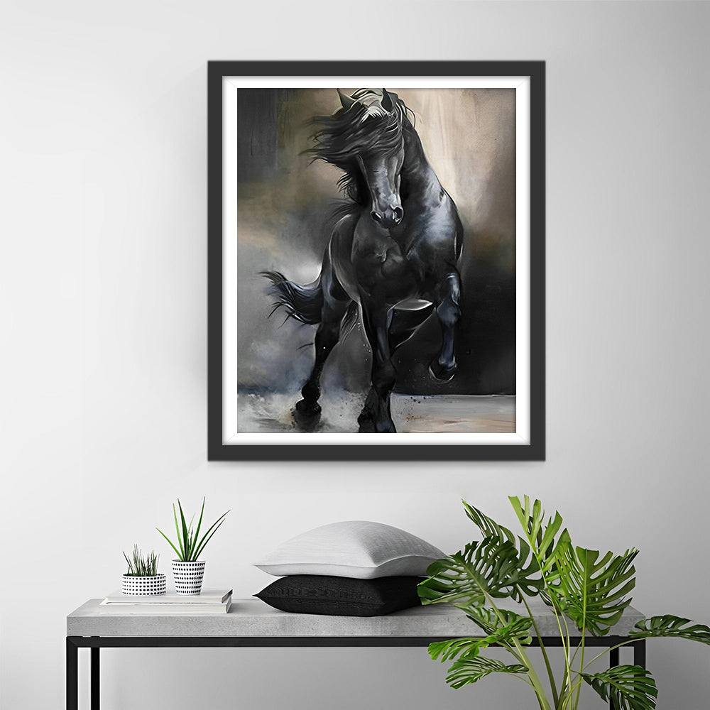 Glücklich laufendes schwarzes Pferd Diamond Painting