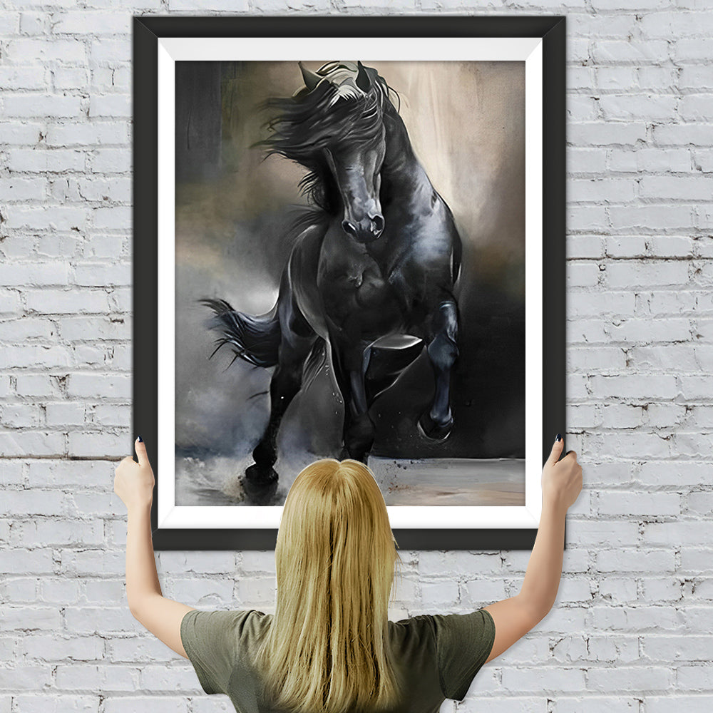 Glücklich laufendes schwarzes Pferd Diamond Painting