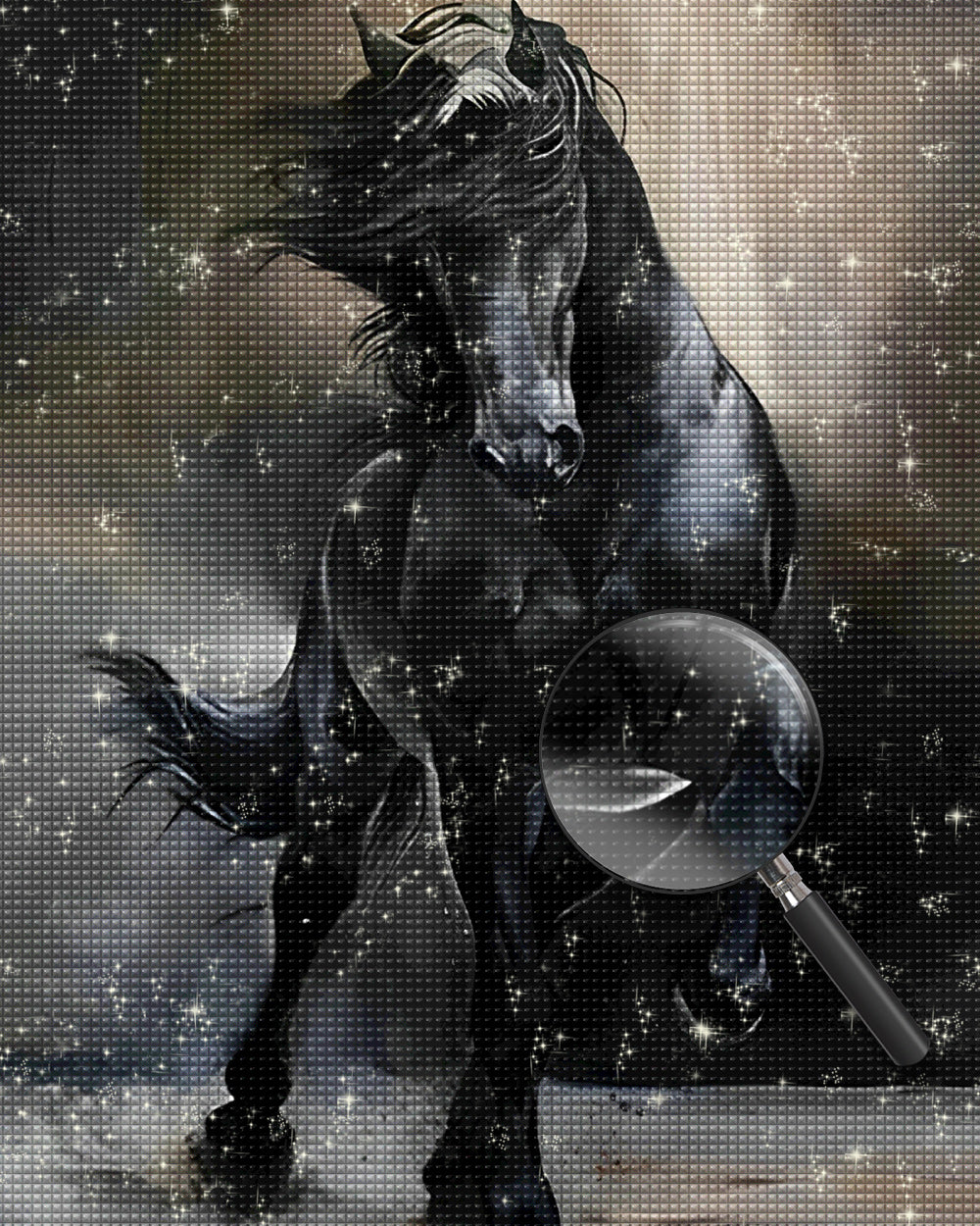 Glücklich laufendes schwarzes Pferd Diamond Painting