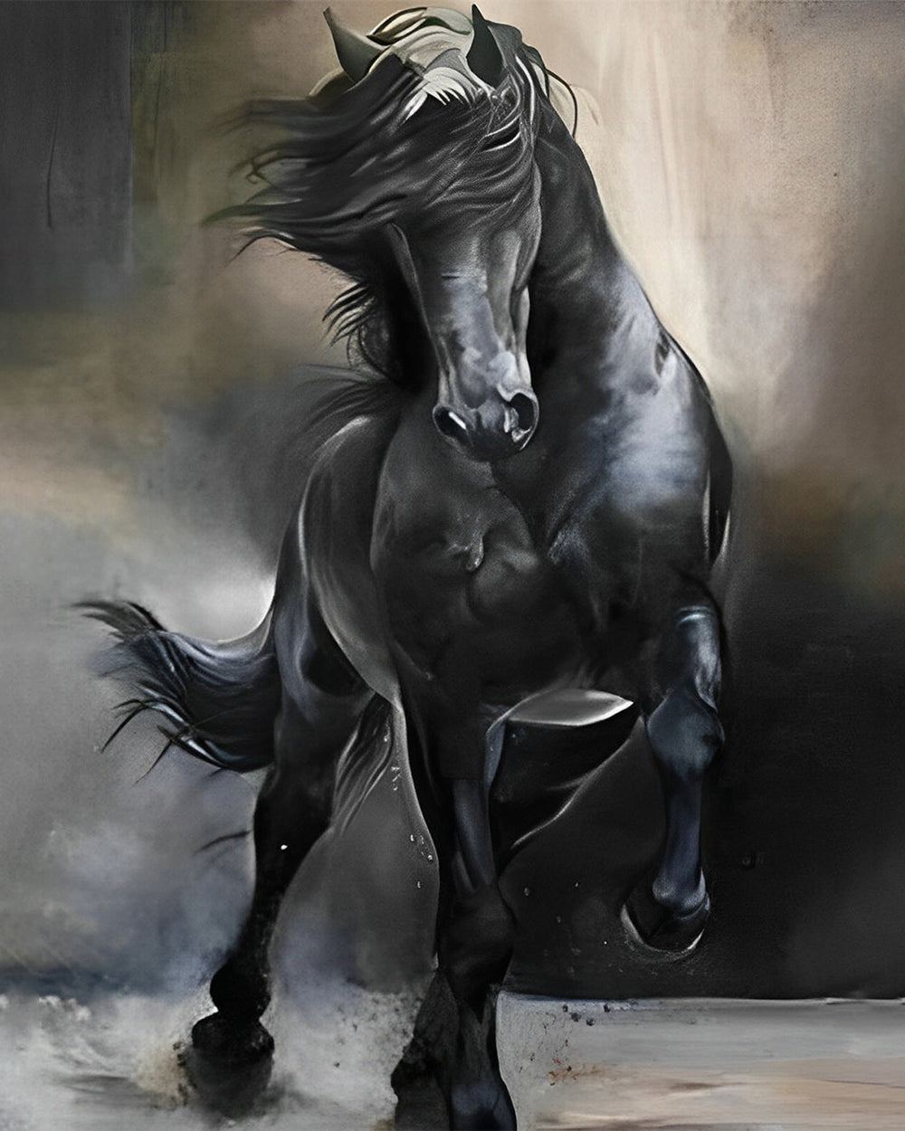 Glücklich laufendes schwarzes Pferd Diamond Painting