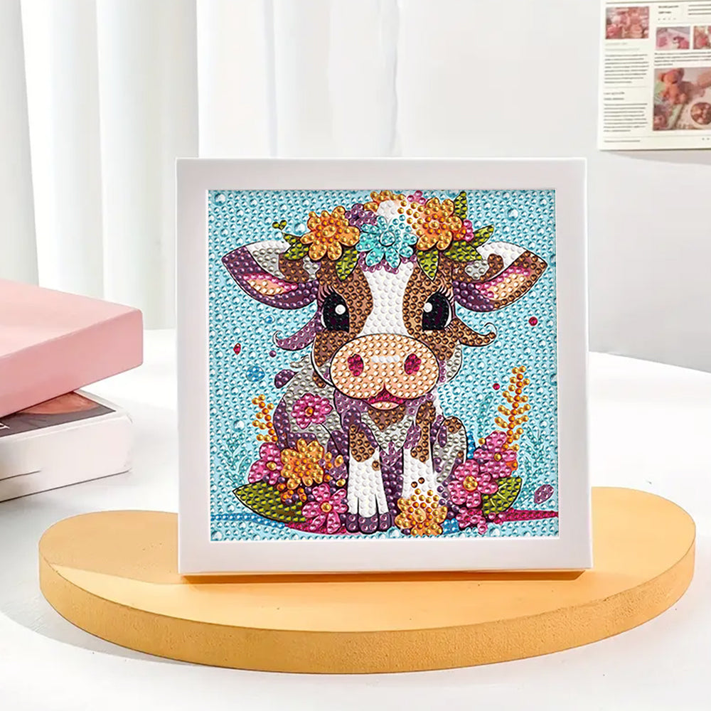Glückliche Kuh und Blumen Mini-Kristallpünktchen Diamond Painting